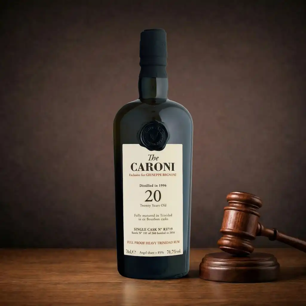 Rare aged rum bottles available in European collector auctions
